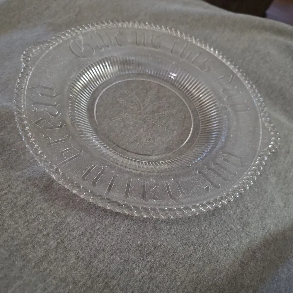 Antique Pressed Clear Glass Bread Plate GIVE US THIS DAY OUR DAILY BREAD Handles